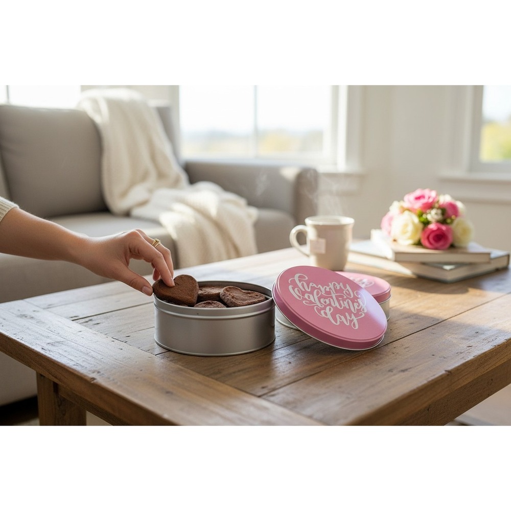 Made For Retail Cookie Tin Set 2 Unisex OS Pink NWOT Valentines Day Round